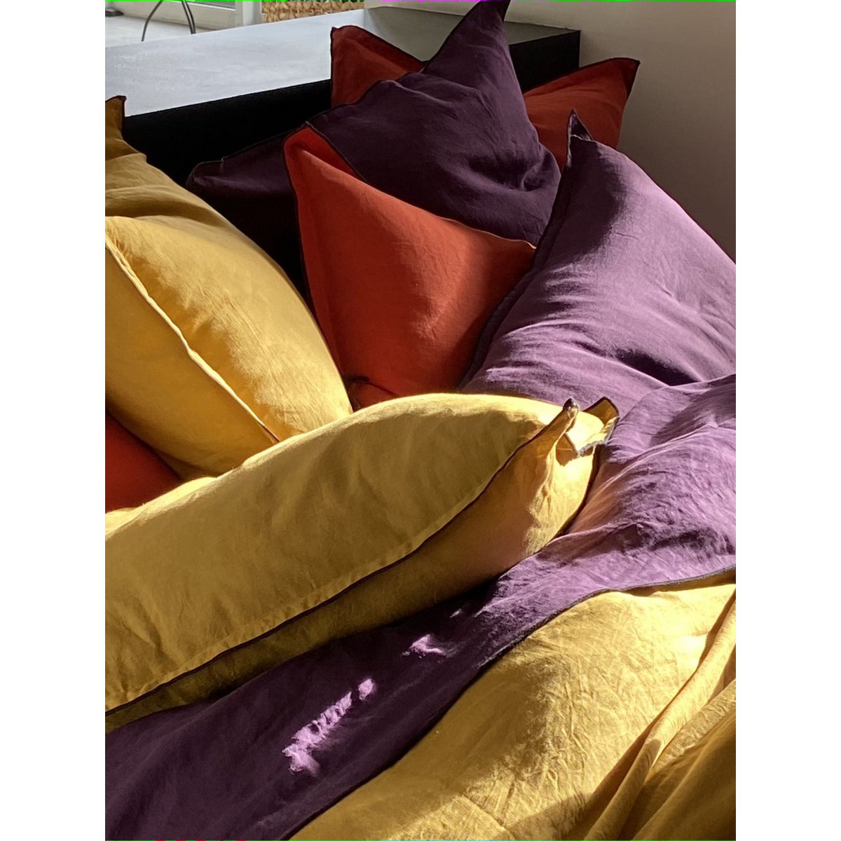 FUNDA DE ALMOHADA 65X65CM 100% LINO LAVADO CURRY AMARILLO