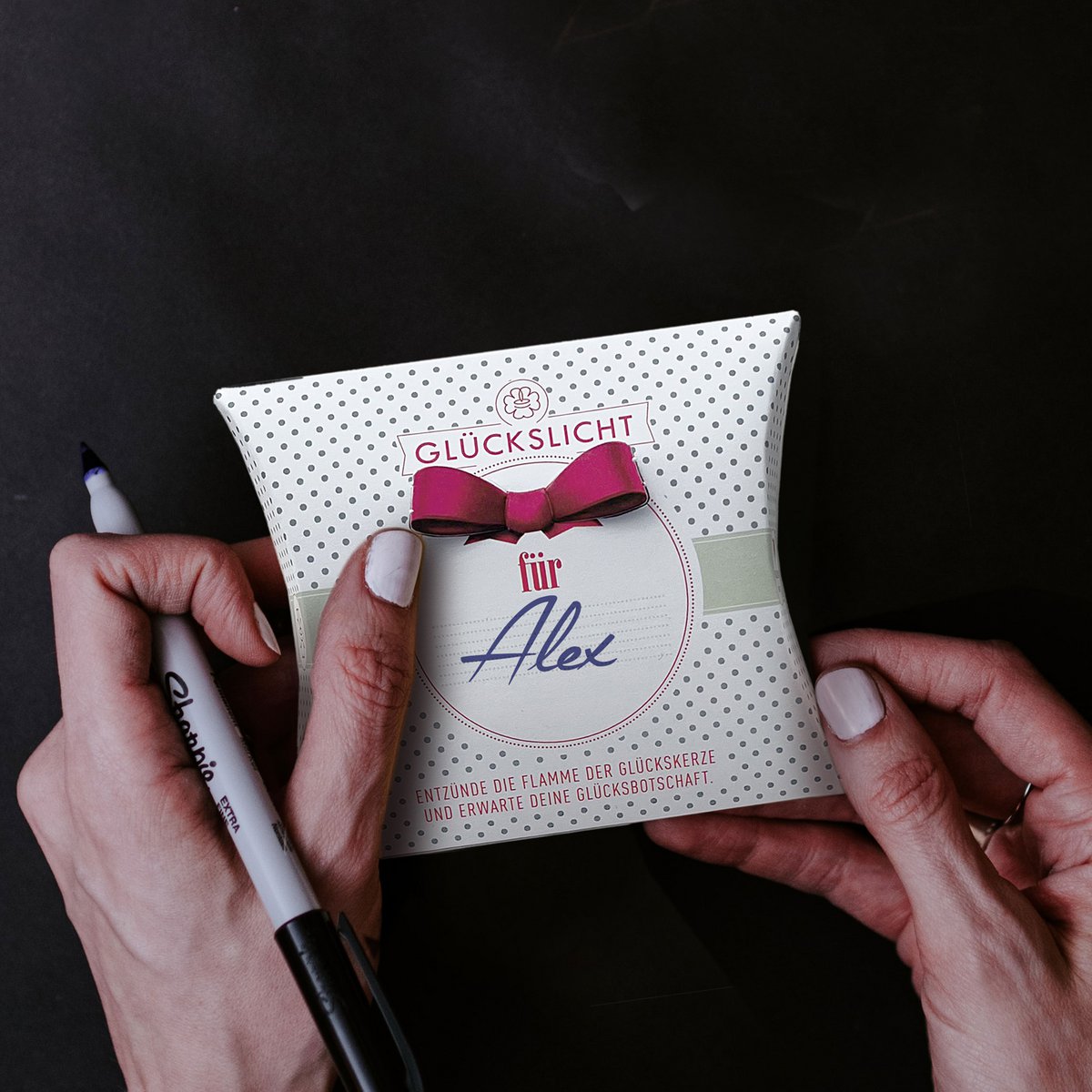 Luz de la suerte / En caja de regalo con lazo recortado 🎀 / Puntos / Luz de la suerte para... / personalizable