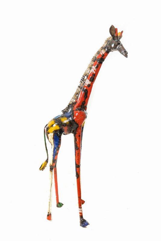 Scultura giraffa colorata in metallo fatta a mano - 1,2 M