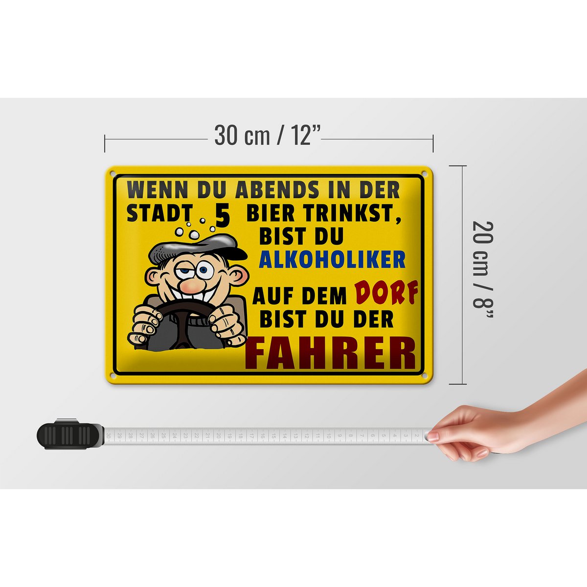 Tinnen bord 30x20cm als je 's avonds 5 biertjes drinkt