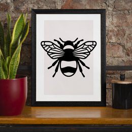 Bee Black And White Illustration Print