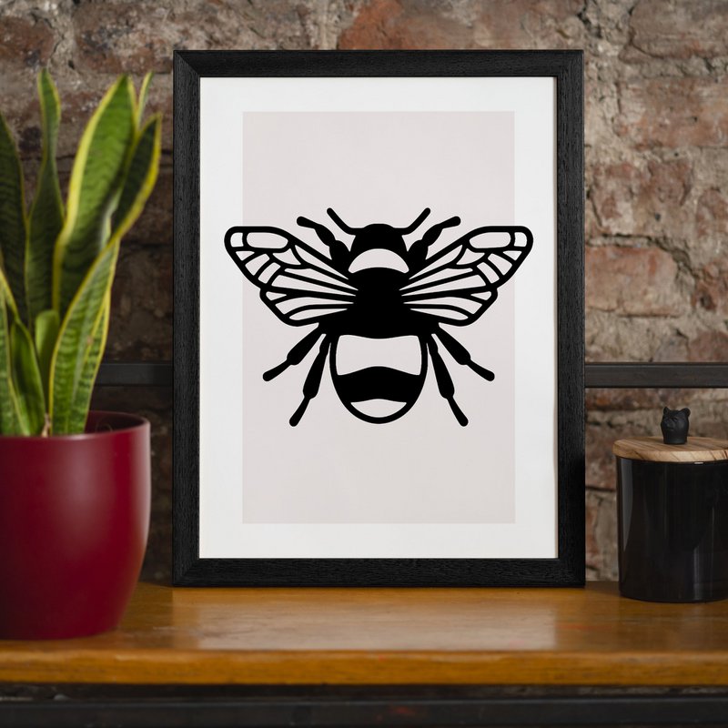 Bee Black And White Illustration Print