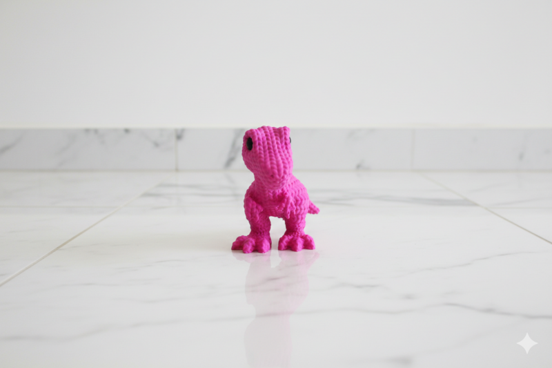 Eterna Wonder — Dino-figur i strikket stil — Dekorativ miniskulptur — Pink — 15 cm