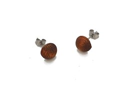 Petites boucles d'oreilles rondes avec fermoir 8 mm, bois d'acajou avec un beau grain, fabriquées à la main en bois véritable, acier inoxydable doux pour la peau, forme boule