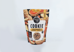Peanut, caramel, and chocolate cookie mix in a resealable bag. Includes a variety of cookie ingredients and flavors.