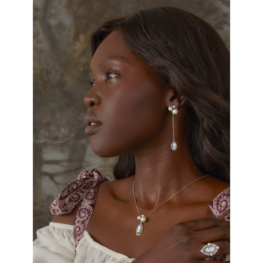 Lilith Sky Blue Cameo Earrings With Pearls