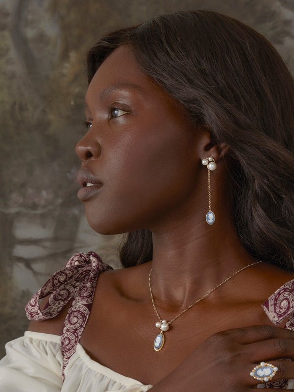 Lilith Sky Blue Cameo Earrings With Pearls