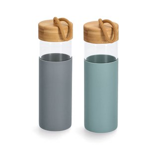 Drinkfles met bamboe deksel en siliconen hoes,