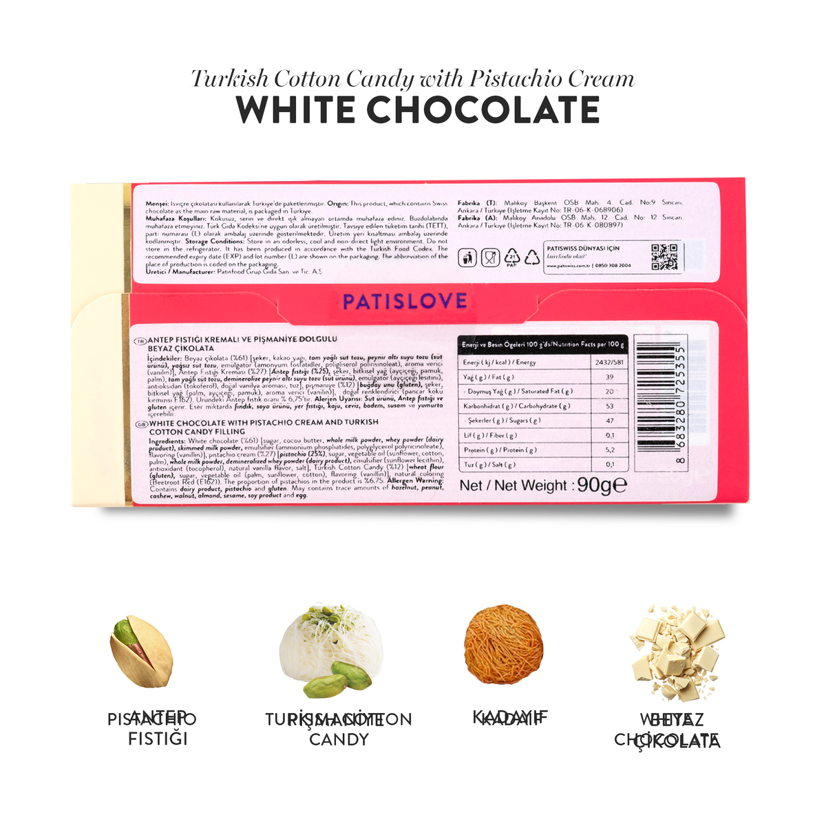 Angel's Hair White Chocolate Pistacho & Cotin Candy, 90G