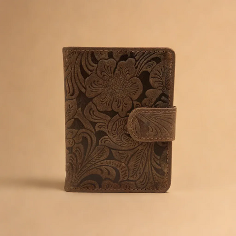 Miniwallet Passhalter Blumendruck hellbraun