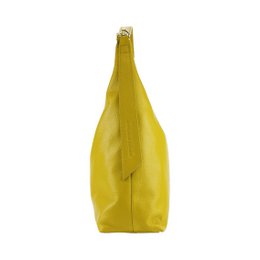 RB1017AR | Soft women's shoulder bag in genuine leather Made in Italy with single handle and removable shoulder strap. Attachments with shiny gold metal snap hooks - Mustard color - Dimensions: 36 x 40 x 13 cm