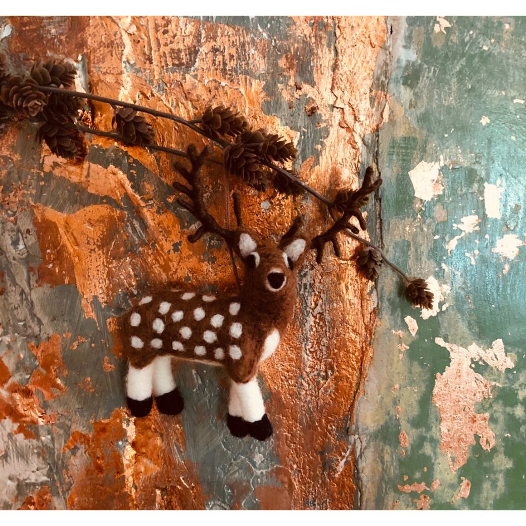 Handmade Felt Brown Stag Biodegradable Hanging Decoration