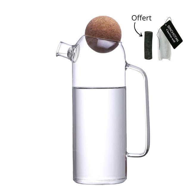 Glasfilterkaraffe + 1 Bio-Binchotan-Holzkohle