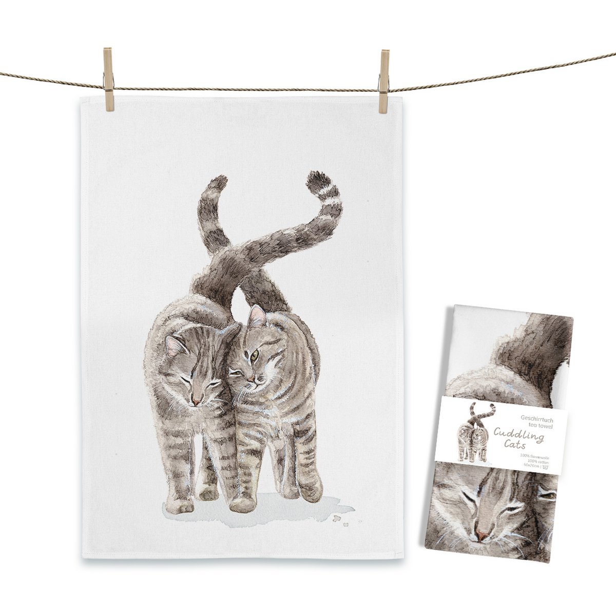 Tea towel Cuddling Cats