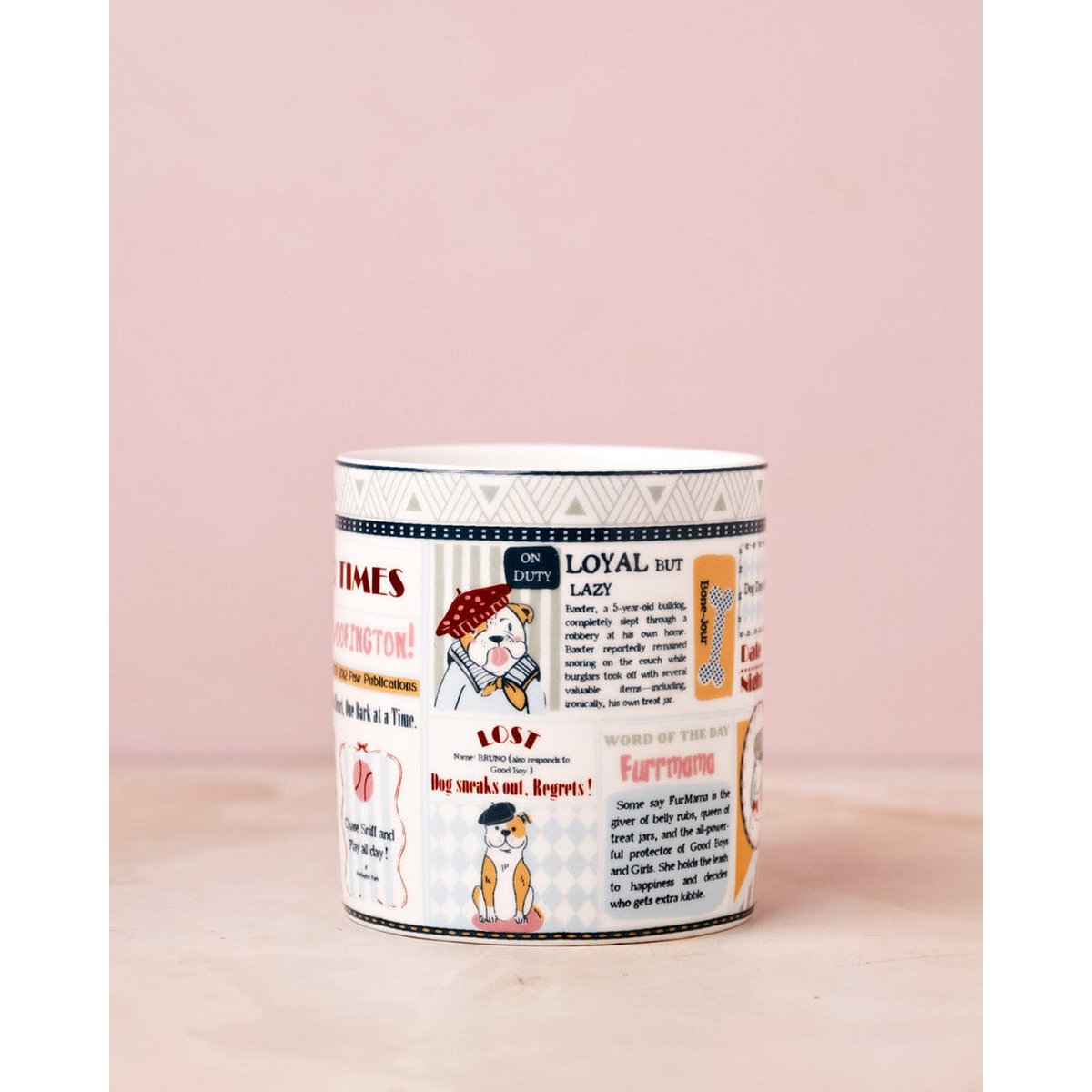 Fine China Mug Newspaper Print - Playful Illustrations, 300ml