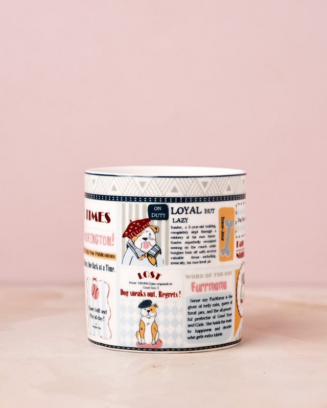 Fine China Mug Newspaper Print - Playful Illustrations, 300ml