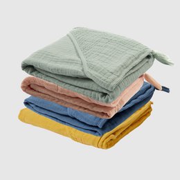 OrganicEra Organic Muslin Baby Hooded Towel, Salmon
