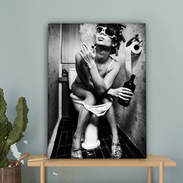Canvas Painting - Wall Decoration Woman - Vintage - Curles - Toilet - Cigarette - Wall Decoration Living Room - Bedroom Decoration - Room Accessories - Canvas Paintings