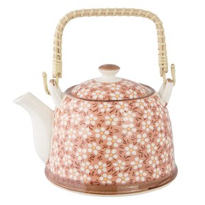 Teapot with filter 700 ml pink ceramic floral tea can