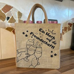 Jute bottle bag. Vegan 6 beer bottle carrier/can carrier shopping basket with dividers for bottles.