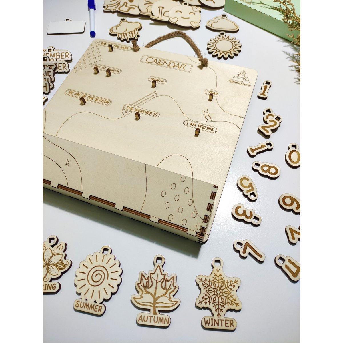 Calendario perpetuo de madera, rastreador de tiempo y clima, regalo Montessori para niños