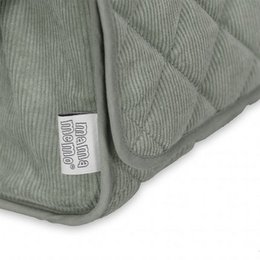  A mint green corduroy nursery bag with a quilted design, suitable for carrying dolls or other plush toys.