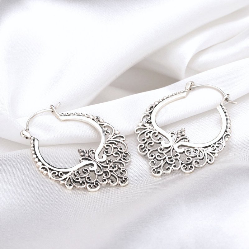 Gode ​​Karma Sølvspidse Creoler - 925 Sterling Boheme Style Øreringe OHR925-11