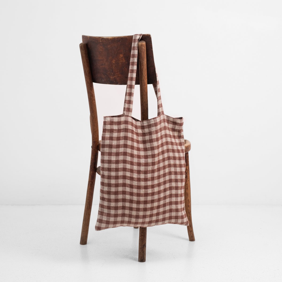 Leinen-Einkaufstasche mit Schokoladen-Gingham-Muster
