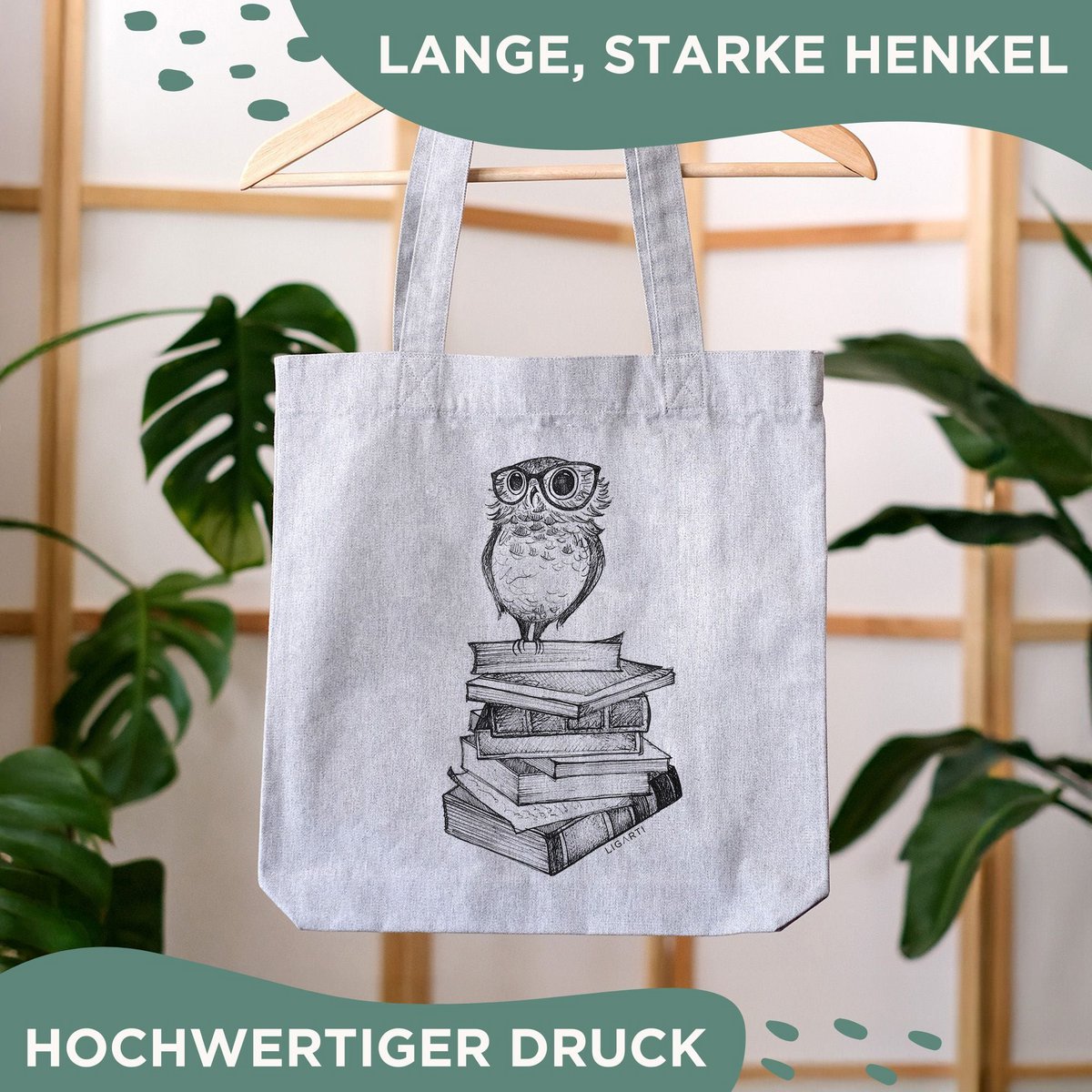 Burlap bag - book owl