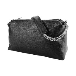 RB1025A | Damehåndtaske med dobbelt lynlås i ægte læder Fremstillet i Italien. Justerbar læder skulderrem. Poleret nikkel tilbehør - Sort farve - Mål: 26 x 14 x 9 cm