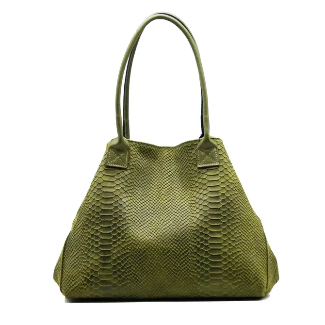 LOLA – Italian python embossed leather bag – Khaki