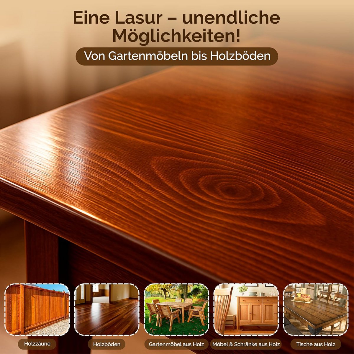 Veluxis® Hochwertige Holzlasur für Innen und Außen - 2,5 Liter, seidenglänzend, lösemittelfrei und UV-stabil, wetterfest - Made in Germany (Kiefer)