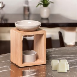 Parfumebrænder Naturea-serien - Yona - i bambus og keramik - Sund diffusionsduftende voks, fondanter - gaveidé