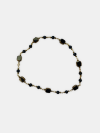 Black and gold beaded choker necklace, alternating round beads, elegant neck jewelry, vintage style accessory.