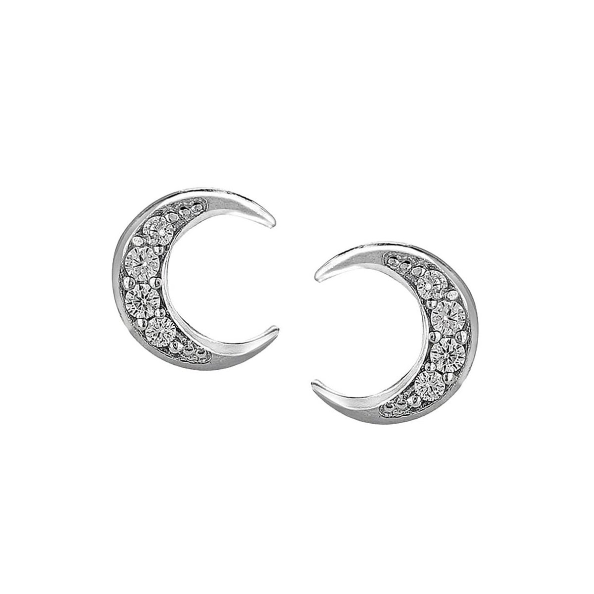 Hoop Earrings | Silver Toned Crescent Half Plated | Rhodium