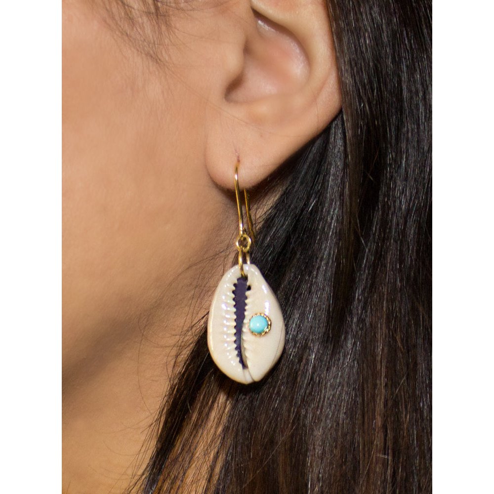 Cowrie Shell Earrings With Turquoise