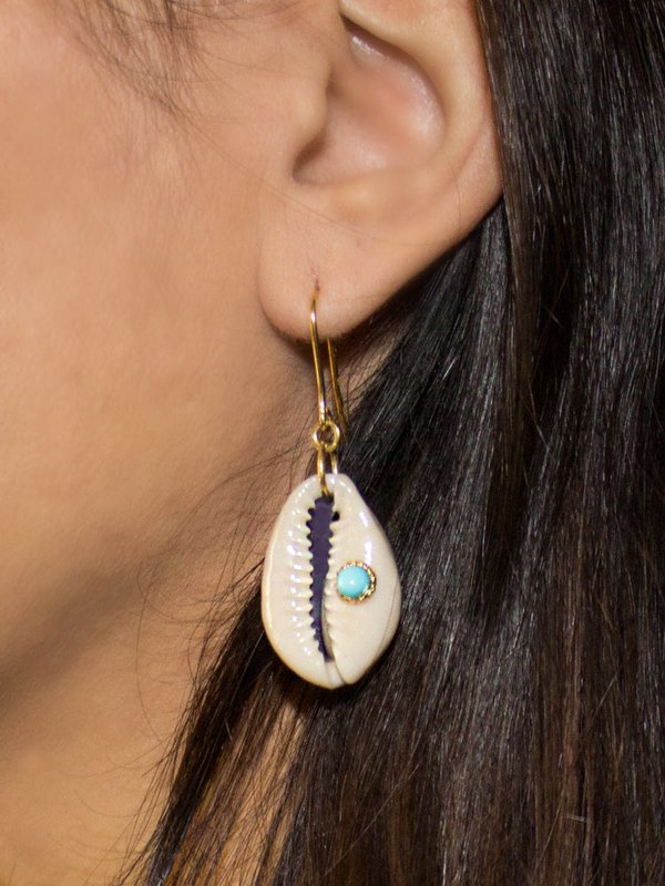 Cowrie Shell Earrings With Turquoise