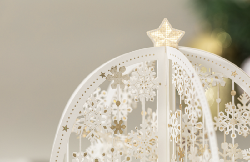 3D Pop up Christmas card Merry Christmas with snowflakes and golden poinsettias