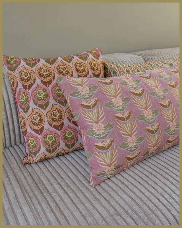 NIN-NIT Cojín Nouveau de Fleurs | 100% algodón tejido | decorativo con estampado de flores y hojas de la naturaleza | rosa | beige | lila | verde | gris | naranja | marrón| multicolores | 40x60cm