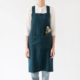 Tablier croisé japonais en lin Deep Water