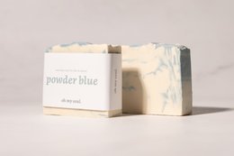 Powder blue natural bar soap with a simple, minimalist design. Made with natural ingredients.