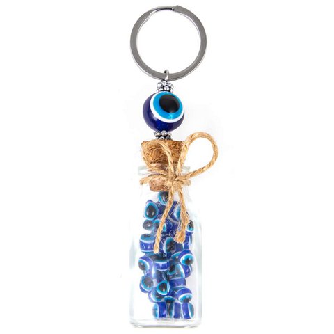 Glazen sleutelringen - blauw - 12 x 3 cm