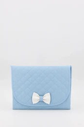Matelas à langer matelassé pour bébé avec nœud, bleu