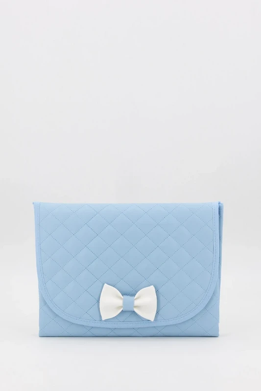 Matelas à langer matelassé pour bébé avec nœud, bleu