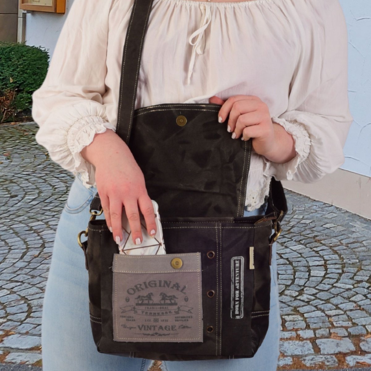 Damska torba listonoszka Sunsa. Torba na ramię w kształcie kuriera. Torba na ramię w stylu vintage. Płócienna torebka. Duża torba na ramię dla kobiet.