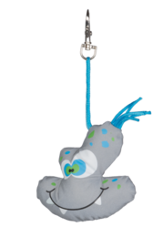 A whimsical, cartoon-style keychain featuring a gray monster with blue accents and a playful expression. The keychain has a sturdy metal ring for attaching to bags, keys, or other items.