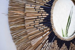 Seagrass mirror with macrame details - Ambon Black ø70cm