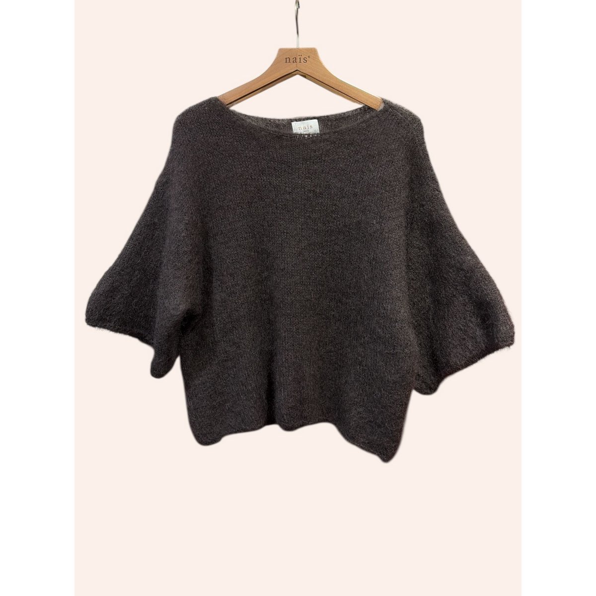 Pull col bateau manches 3/4 en 76% mohair et laine