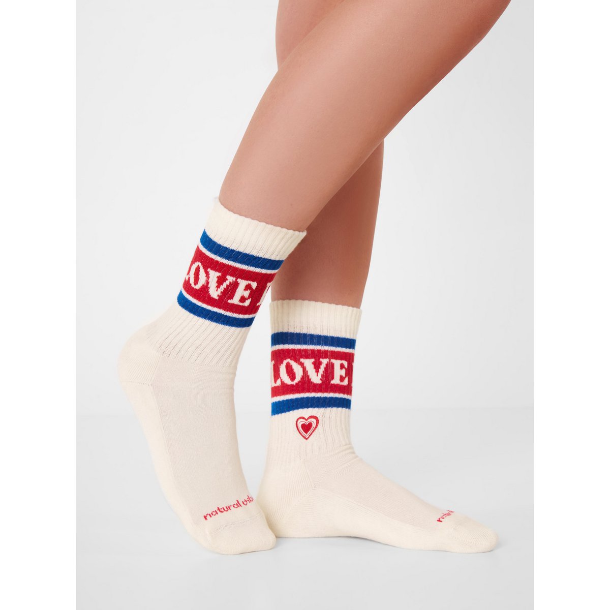 Organic socks Love & Peace - tennis socks with lettering and embroidered heart