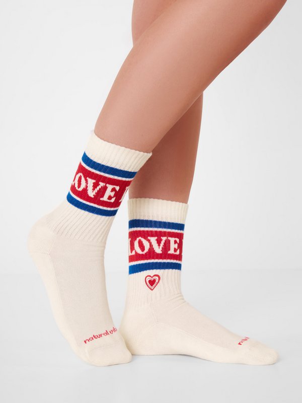 Organic socks Love & Peace - tennis socks with lettering and embroidered heart